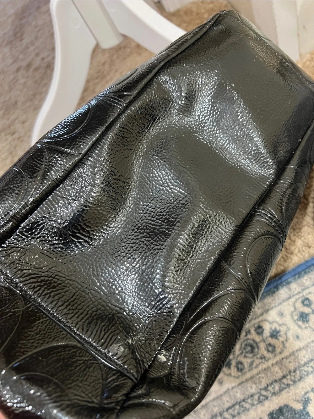COACH Black Patent Leather Embossed C Large Tote Bag